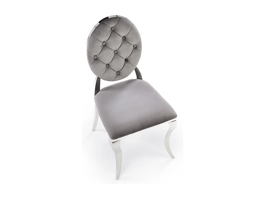 Chaise design en velours gris avec structure en métal argenté Canica
