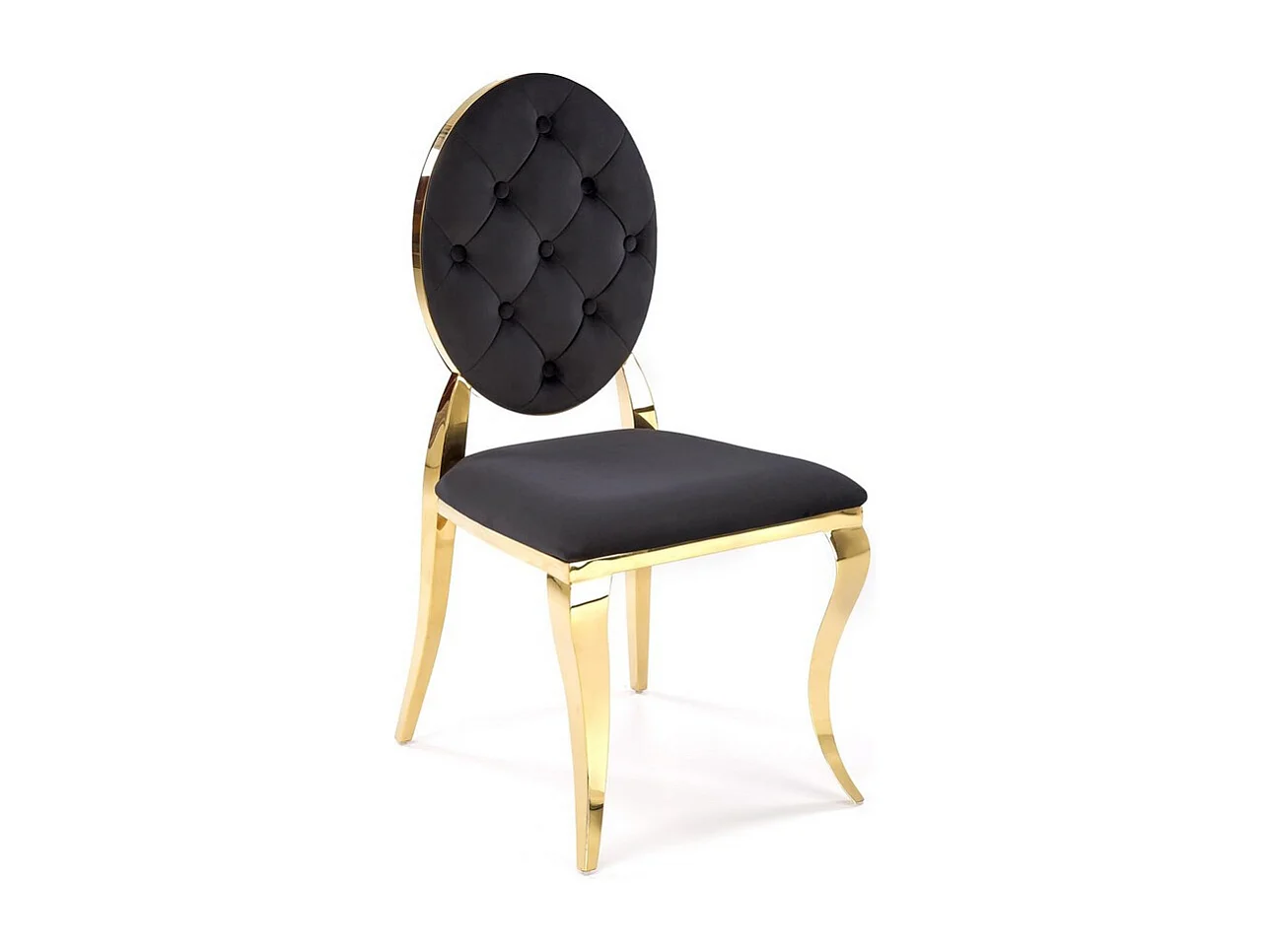 Chaise design en velours noir avec structure en métal doré Caracol