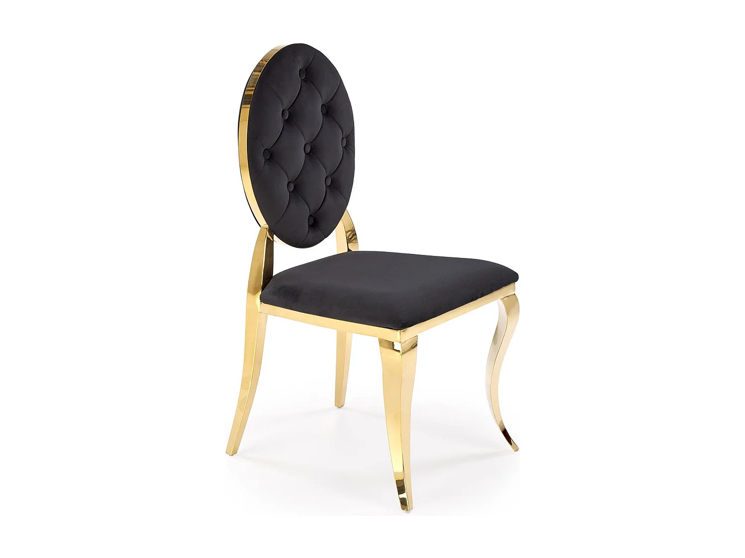 Chaise design en velours noir avec structure en métal doré Caracol