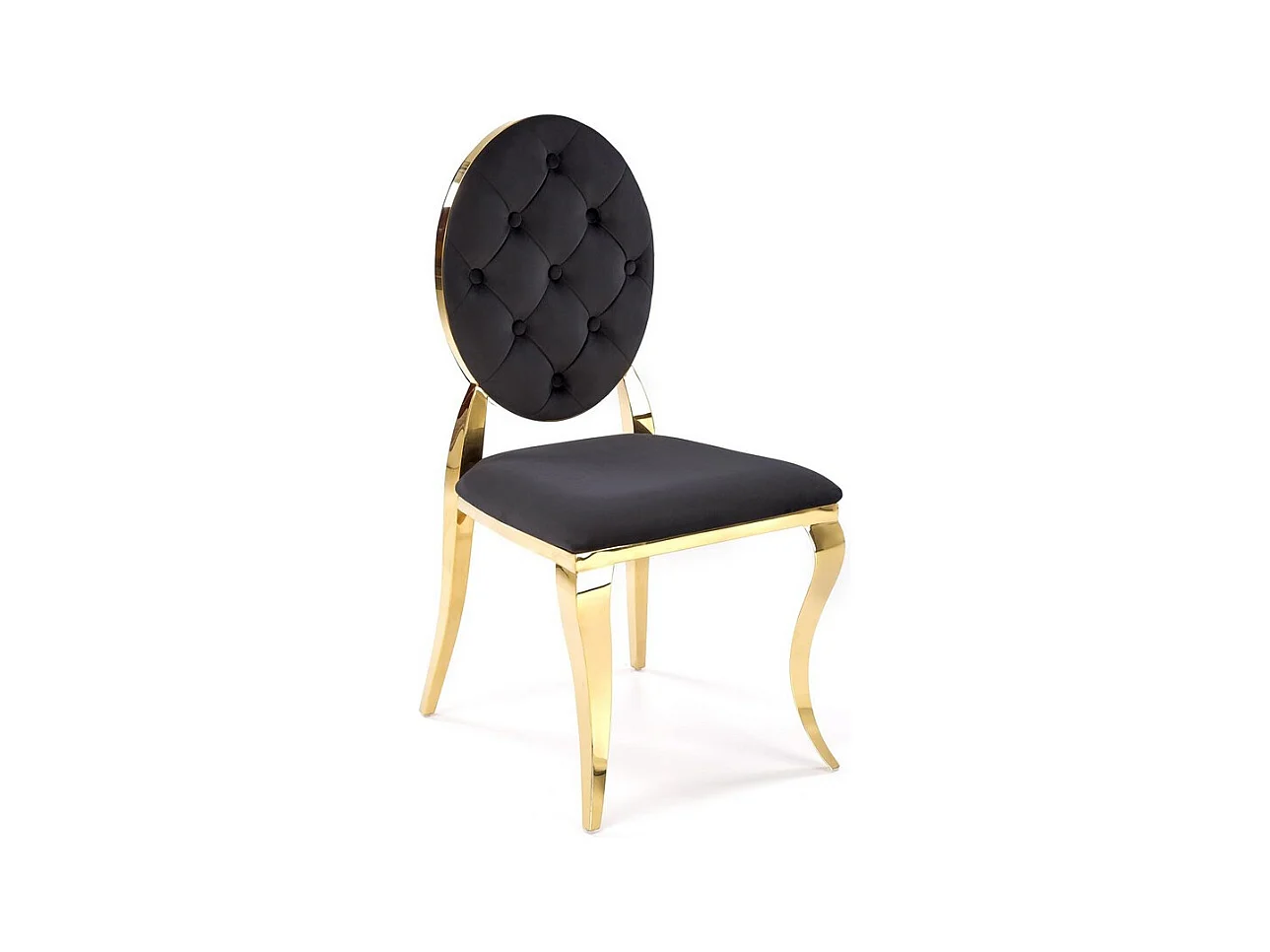 Chaise design en velours noir avec structure en métal doré Caracol