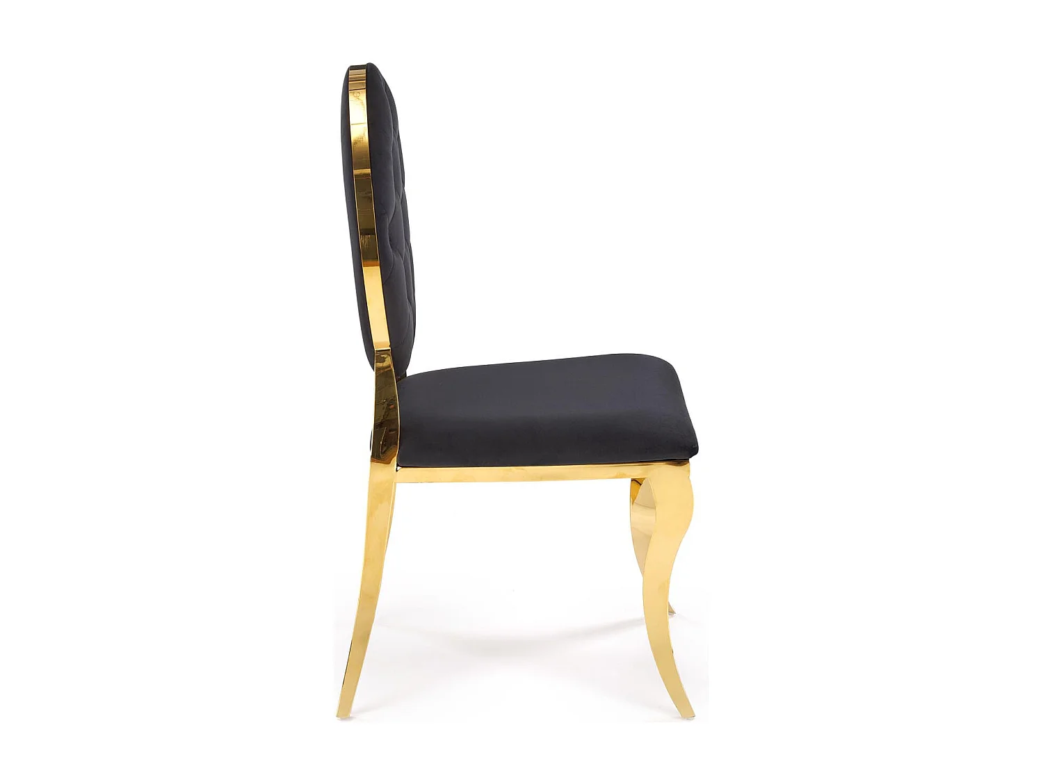 Chaise design en velours noir avec structure en métal doré Caracol