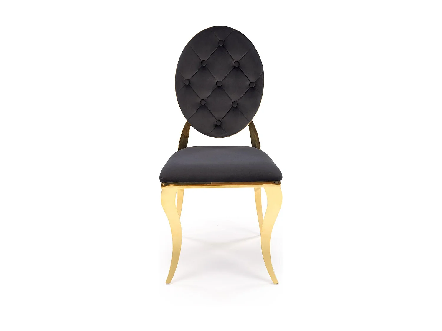 Chaise design en velours noir avec structure en métal doré Caracol
