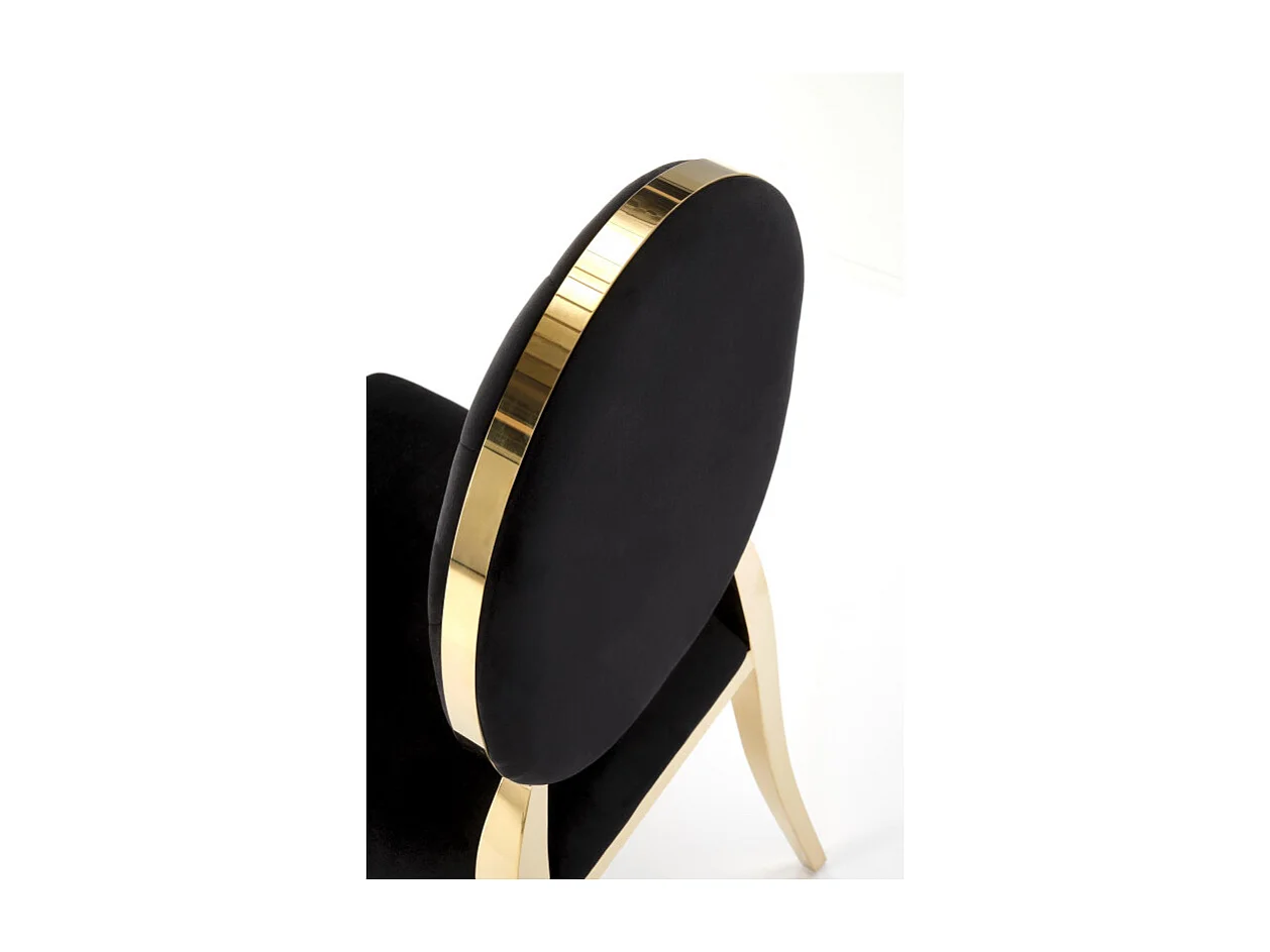 Chaise design en velours noir avec structure en métal doré Caracol