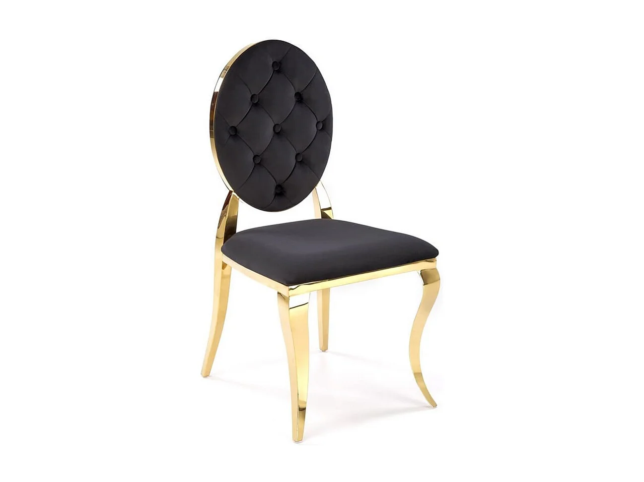 Chaise design en velours noir avec structure en métal doré Caracol