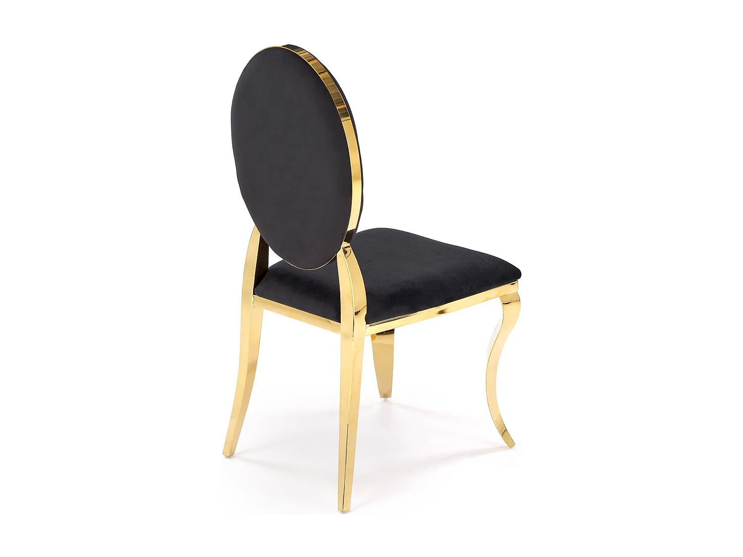 Chaise design en velours noir avec structure en métal doré Caracol