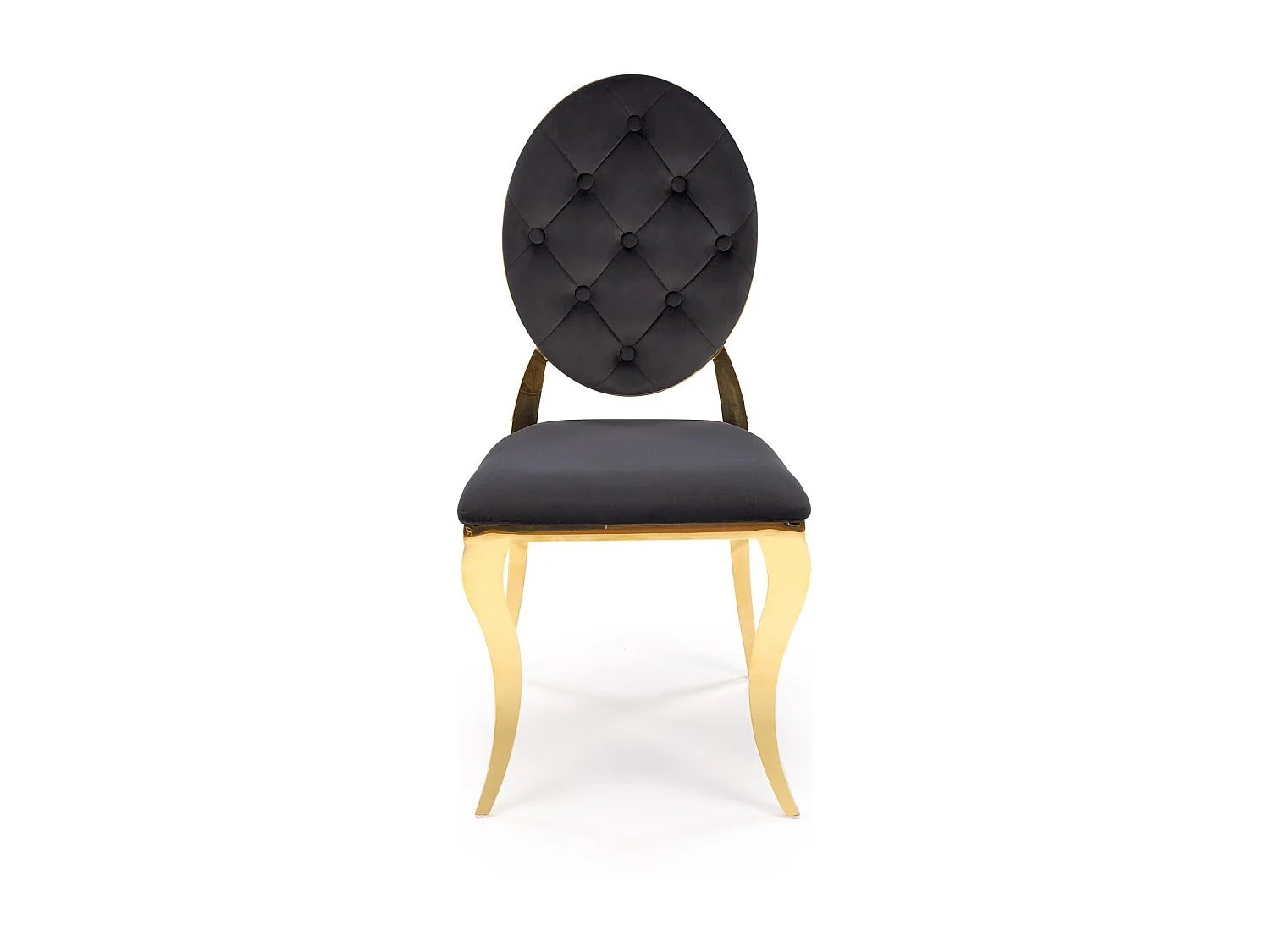 Chaise design en velours noir avec structure en métal doré Caracol