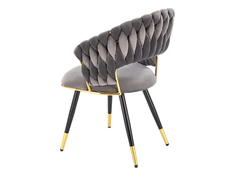 Chaise design en velours gris avec piètement doré et noir Amapola