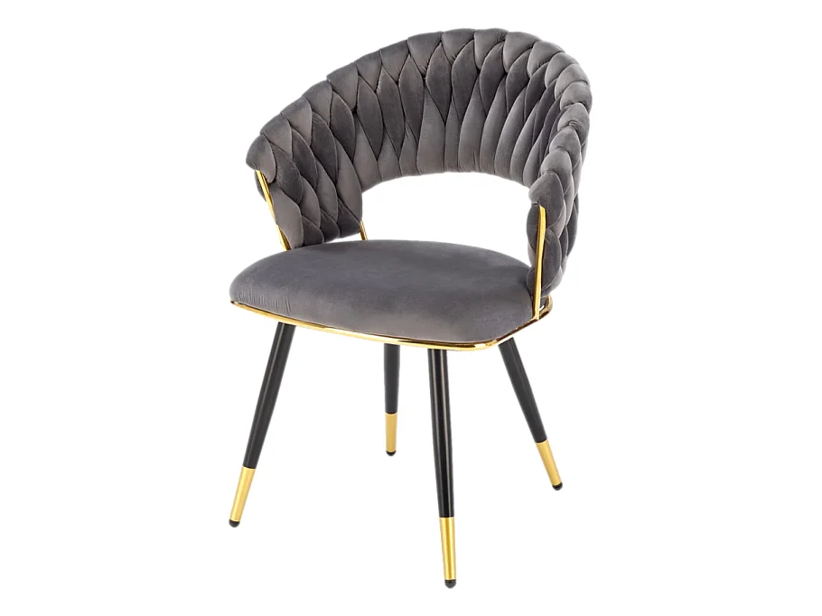 Chaise design en velours gris avec piètement doré et noir Amapola