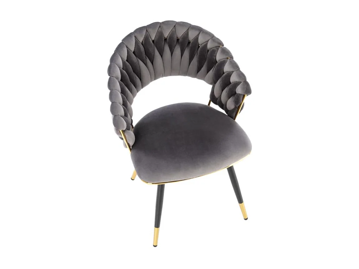 Chaise design en velours gris avec piètement doré et noir Amapola