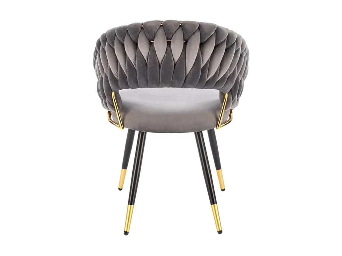 Chaise design en velours gris avec piètement doré et noir Amapola