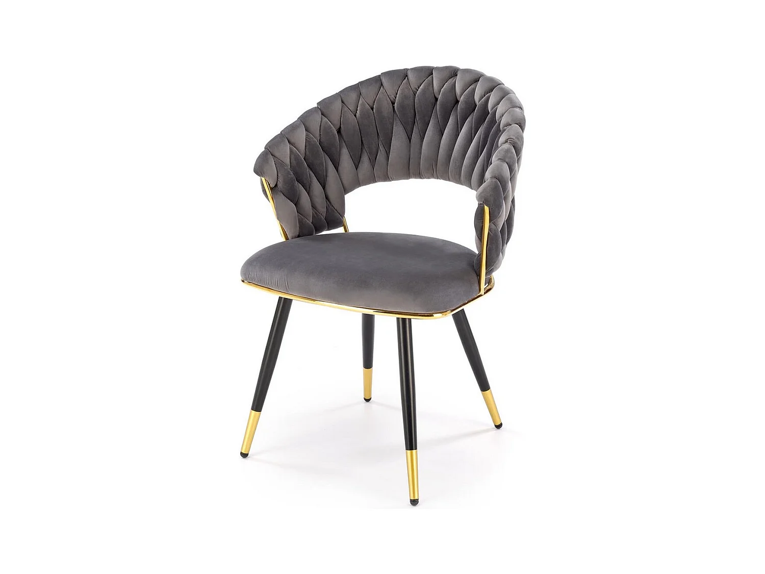Chaise design en velours gris avec piètement doré et noir Amapola