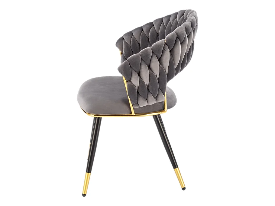 Chaise design en velours gris avec piètement doré et noir Amapola