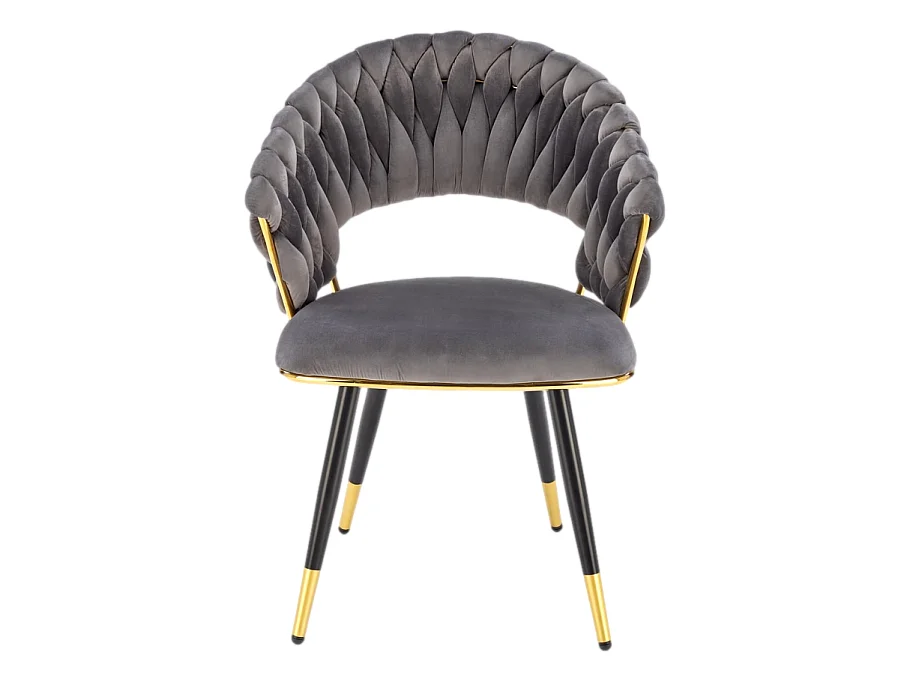 Chaise design en velours gris avec piètement doré et noir Amapola