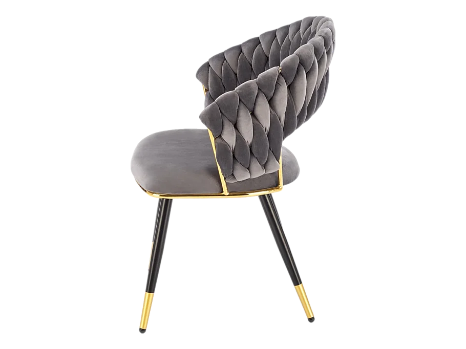 Chaise design en velours gris avec piètement doré et noir Amapola