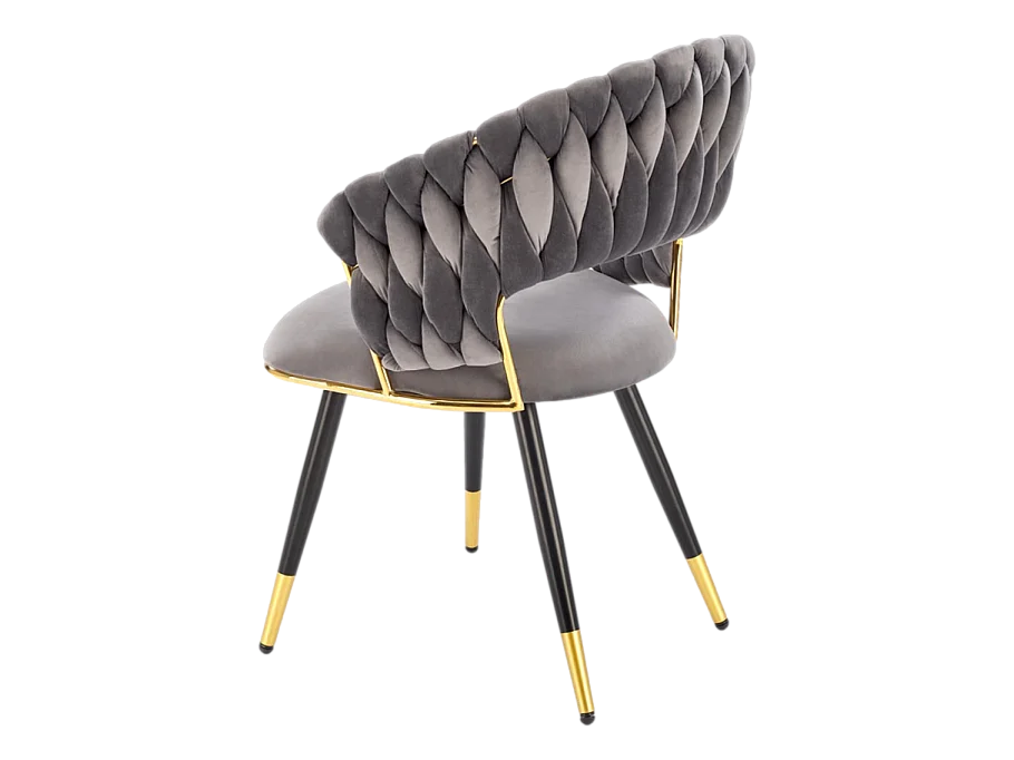 Chaise design en velours gris avec piètement doré et noir Amapola