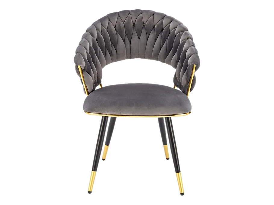 Chaise design en velours gris avec piètement doré et noir Amapola