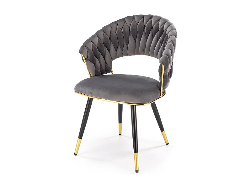 Chaise design en velours gris avec piètement doré et noir Amapola