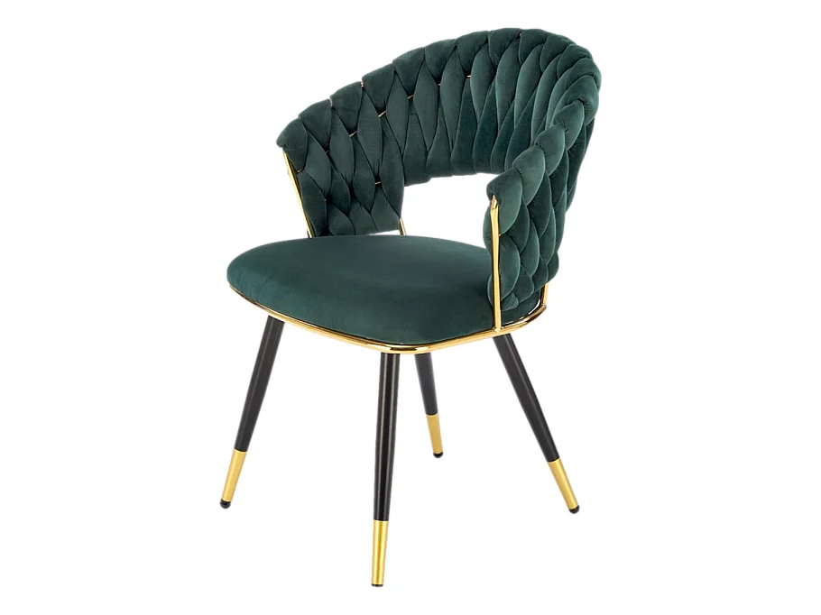 Chaise design en velours vert avec piètement doré et noir Amapola