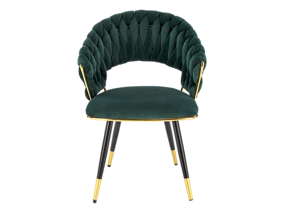 Chaise design en velours vert avec piètement doré et noir Amapola