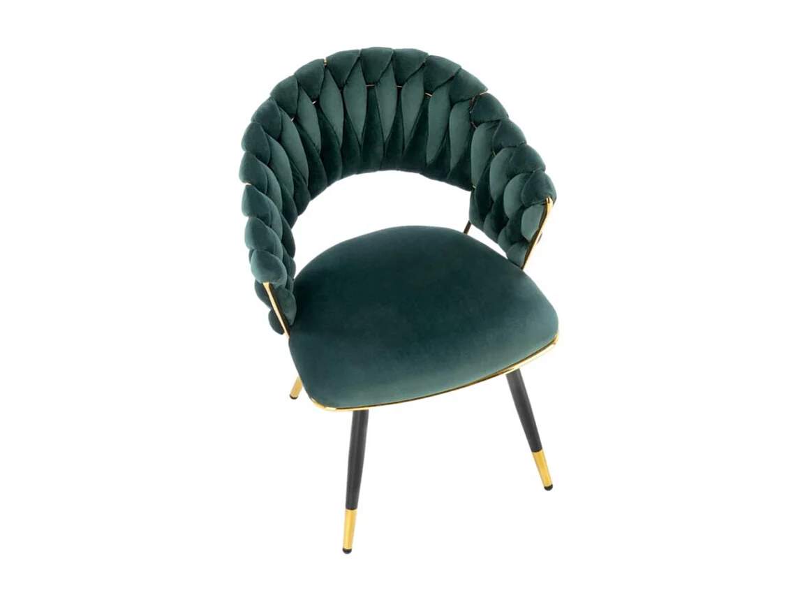 Chaise design en velours vert avec piètement doré et noir Amapola
