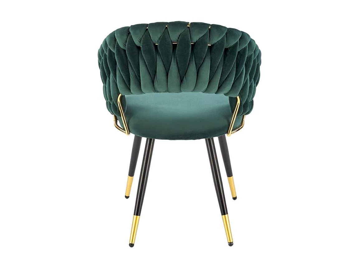 Chaise design en velours vert avec piètement doré et noir Amapola