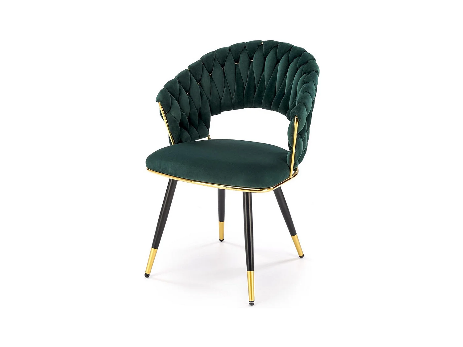 Chaise design en velours vert avec piètement doré et noir Amapola