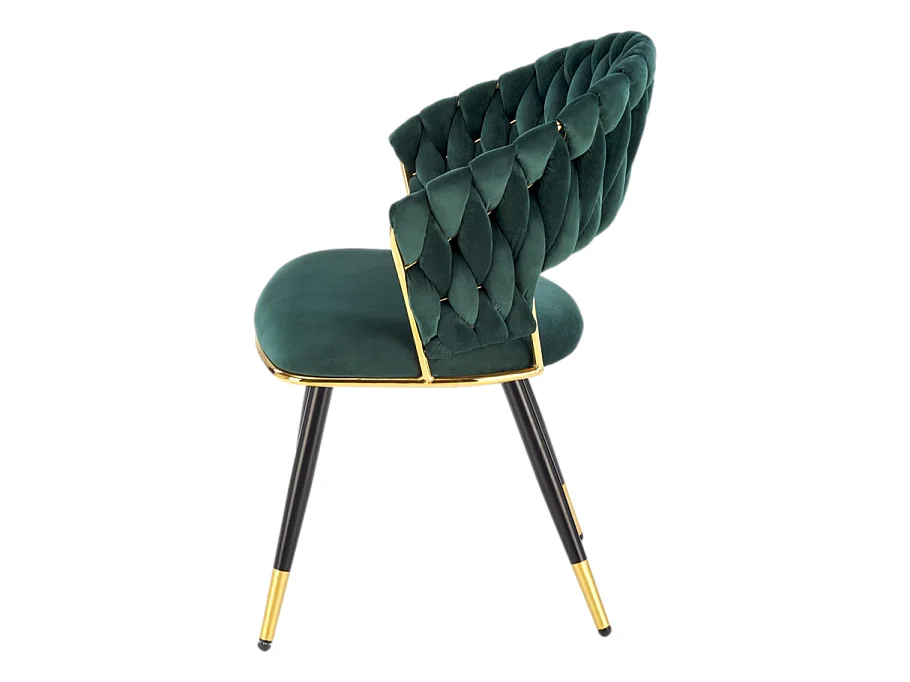 Chaise design en velours vert avec piètement doré et noir Amapola