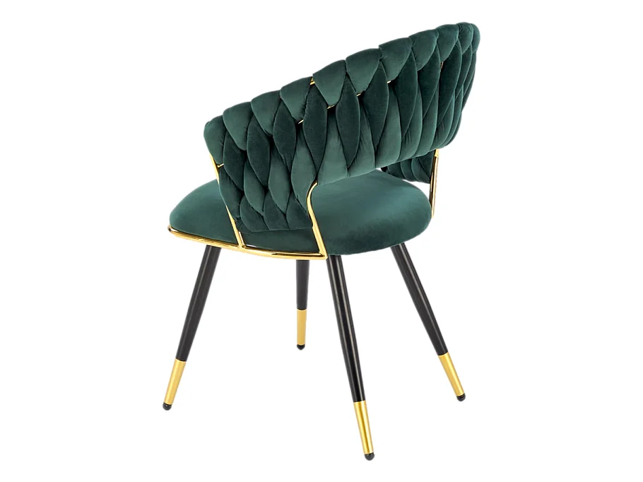 Chaise design en velours vert avec piètement doré et noir Amapola