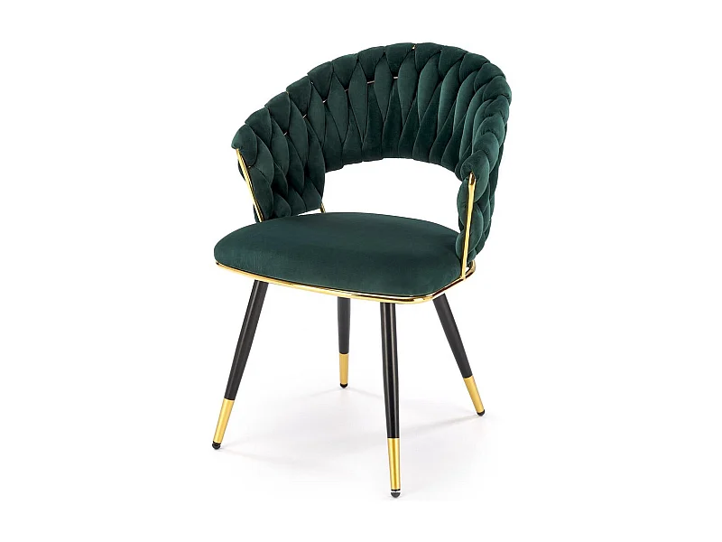 Chaise design en velours vert avec piètement doré et noir Amapola