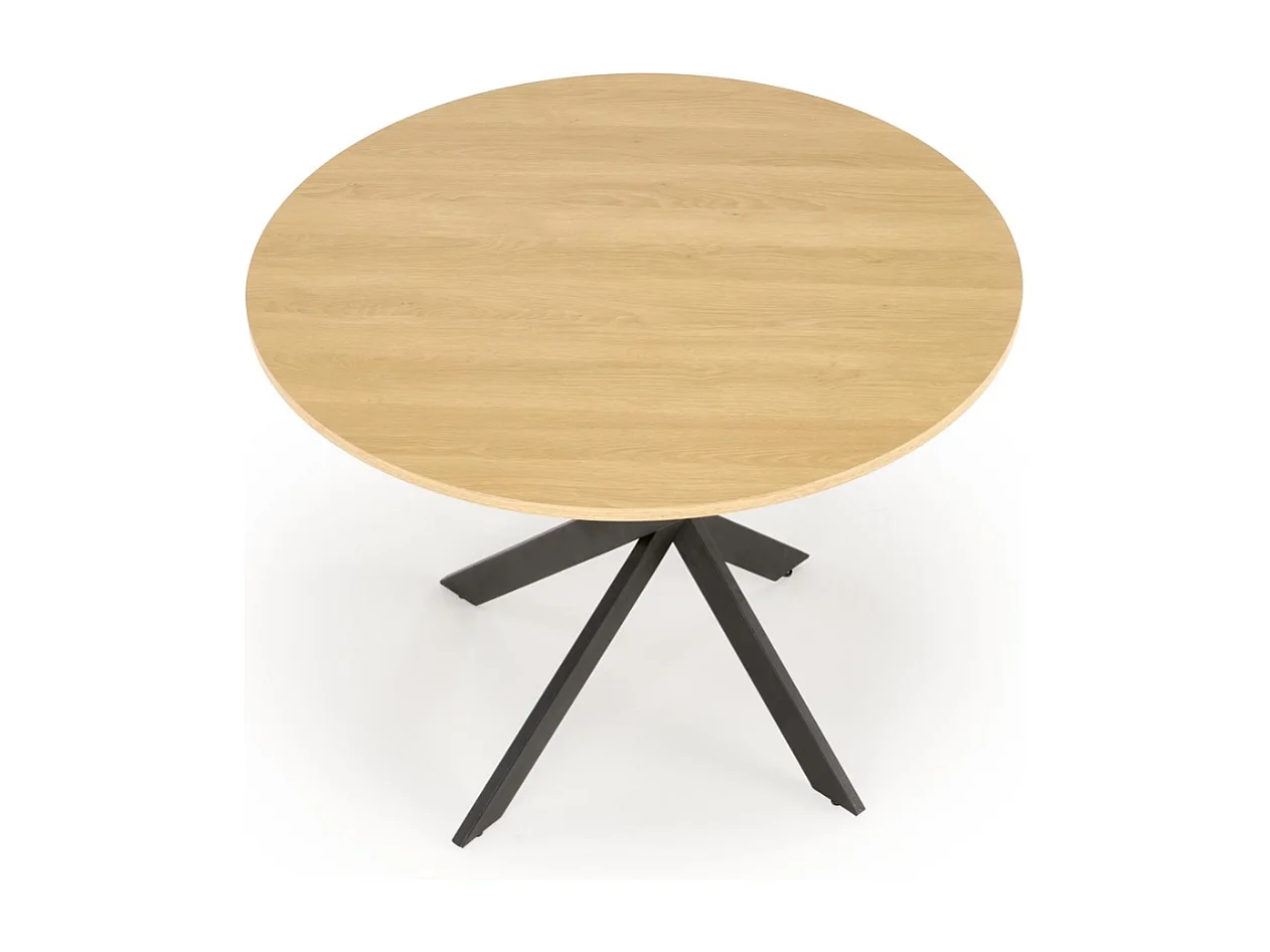 Tavolo da pranzo rotondo da 100 cm con piano in rovere dorato e gambe nere EDGAR