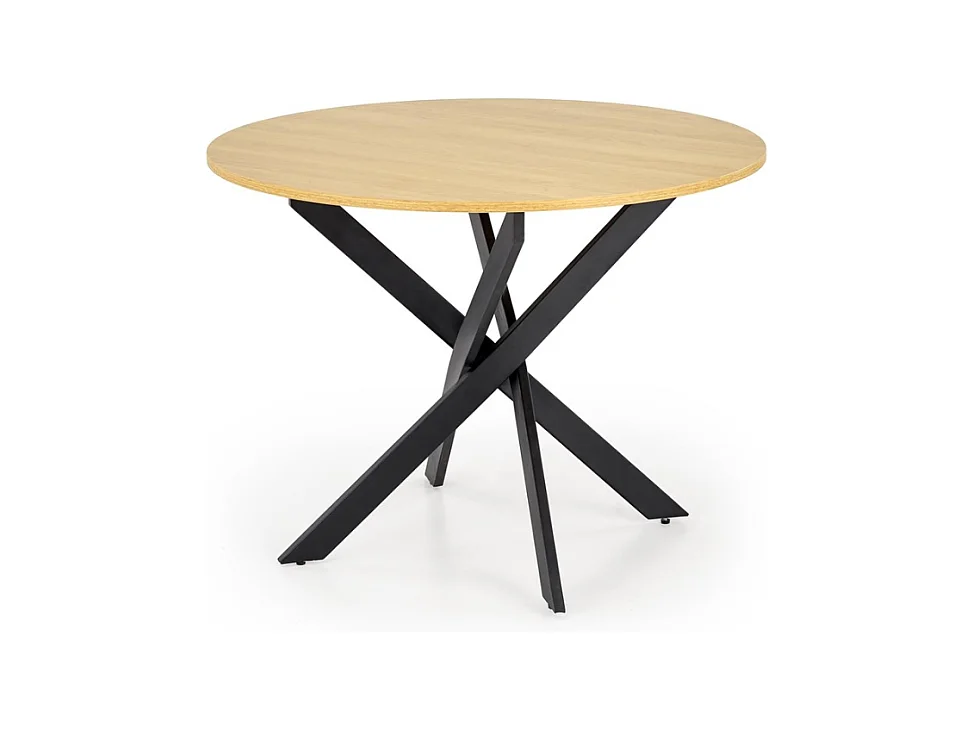 Table à manger ronde 100 cm plateau en chêne doré et pieds noir EDGAR