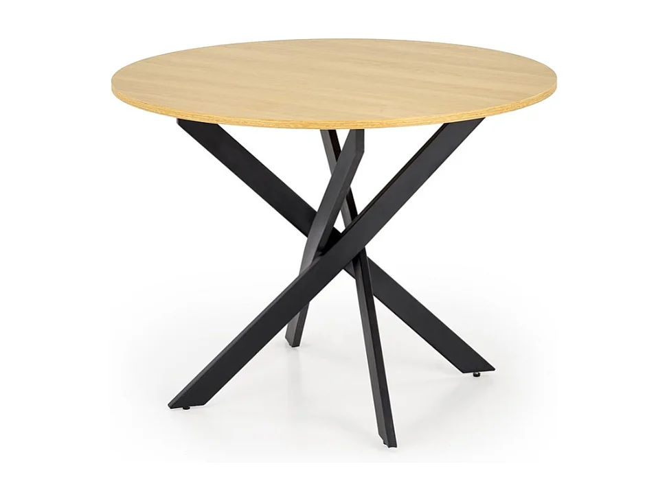 Tavolo da pranzo rotondo da 100 cm con piano in rovere dorato e gambe nere EDGAR