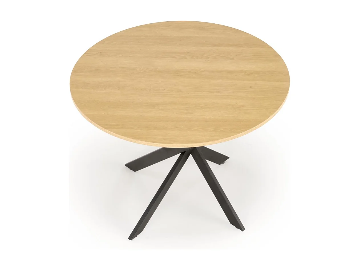 Mesa de comedor redonda de 100 cm con tablero de roble dorado y patas negras EDGAR