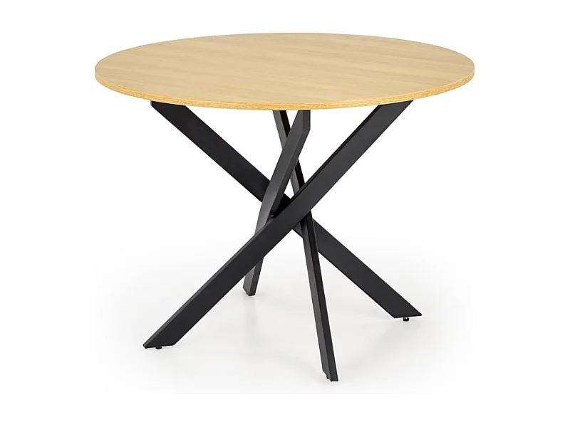 Table à manger ronde 100 cm plateau en chêne doré et pieds noir EDGAR