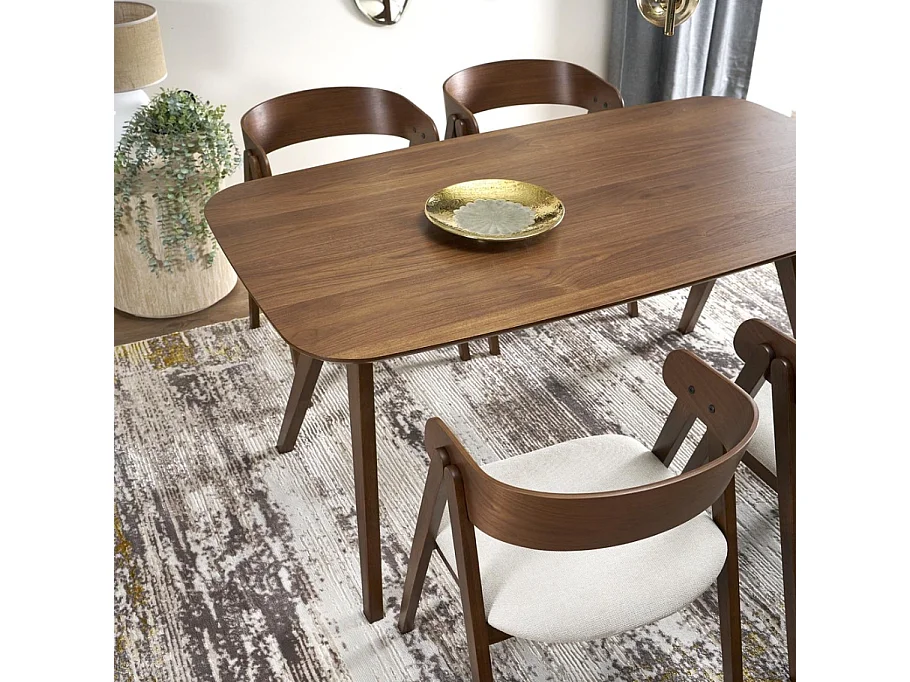 Mesa de comedor rectangular 160 cm con tablero y patas de nogal MIGUEL