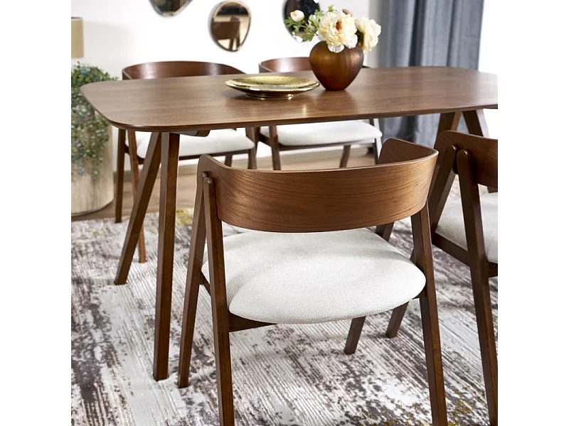 Mesa de comedor rectangular 160 cm con tablero y patas de nogal MIGUEL