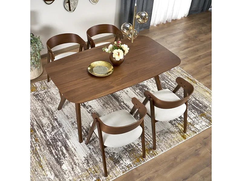 Mesa de comedor rectangular 160 cm con tablero y patas de nogal MIGUEL