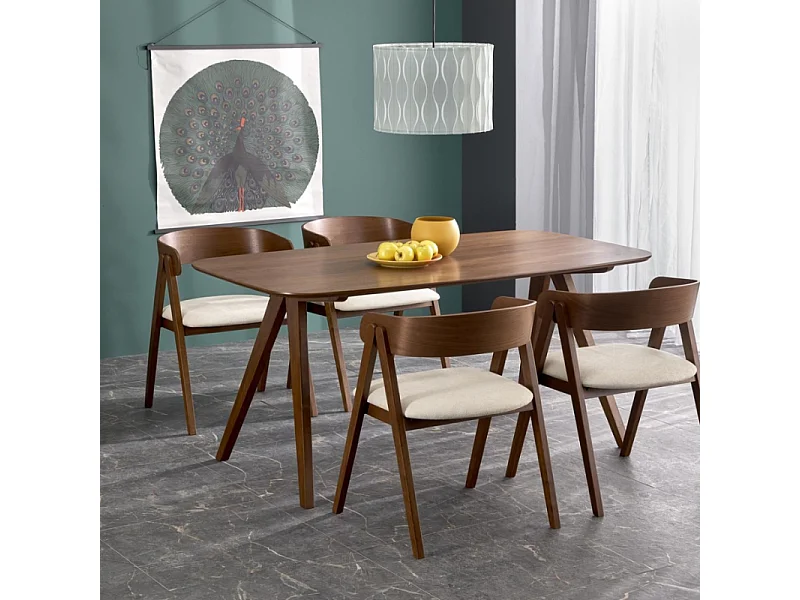 Mesa de comedor rectangular 160 cm con tablero y patas de nogal MIGUEL