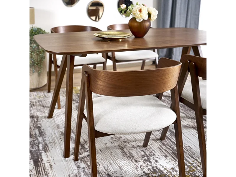 Mesa de comedor rectangular 160 cm con tablero y patas de nogal MIGUEL