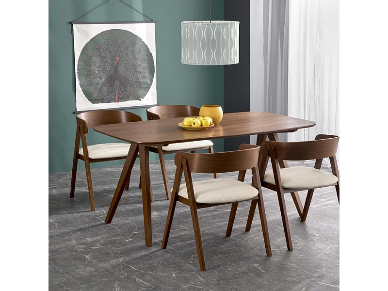 Mesa de comedor rectangular 160 cm con tablero y patas de nogal MIGUEL