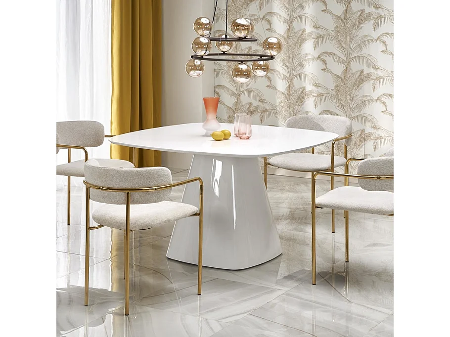 Mesa de comedor cuadrada FLAVIO 120 cm en lacado blanco alto brillo