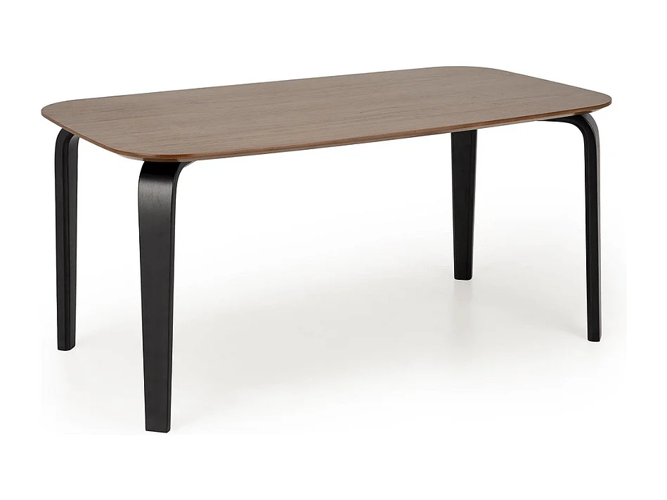 Table à manger rectangulaire 160 cm plateau en bois noyer et pieds en bois noir PEDRO