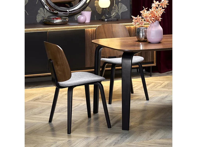 Table à manger rectangulaire 160 cm plateau en bois noyer et pieds en bois noir PEDRO