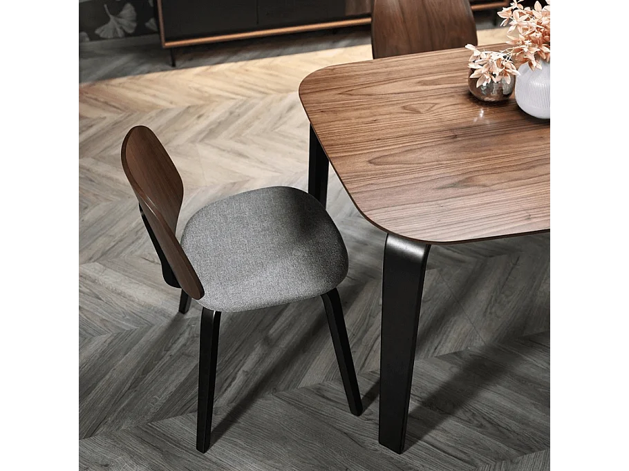 Mesa de comedor rectangular 160 cm con tablero de nogal y patas de madera negra PEDRO