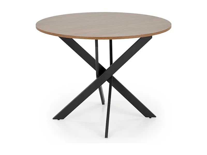 Table à manger ronde 100 cm plateau noix et pieds noir EDGAR