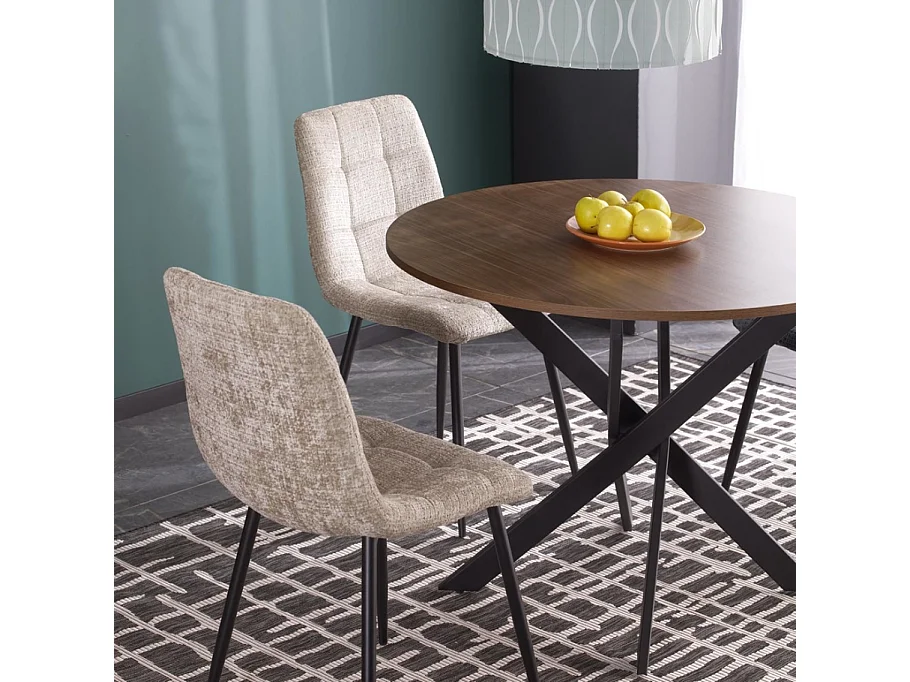 Table à manger ronde 100 cm plateau noix et pieds noir EDGAR