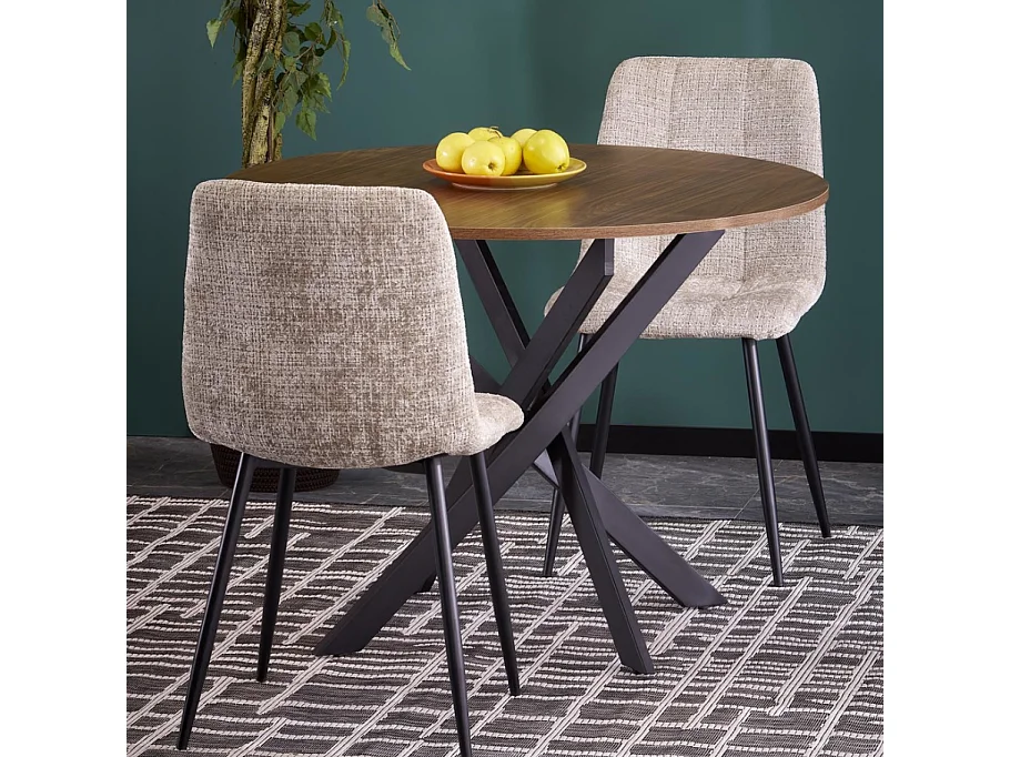 Table à manger ronde 100 cm plateau noix et pieds noir EDGAR