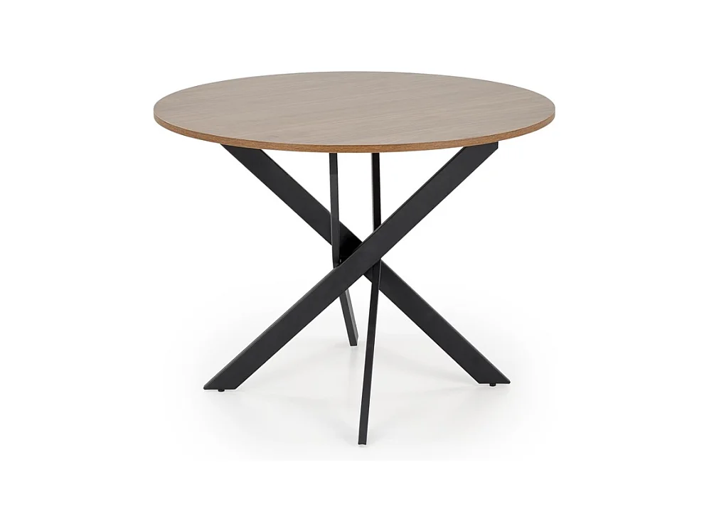 Table à manger ronde 100 cm plateau noix et pieds noir EDGAR