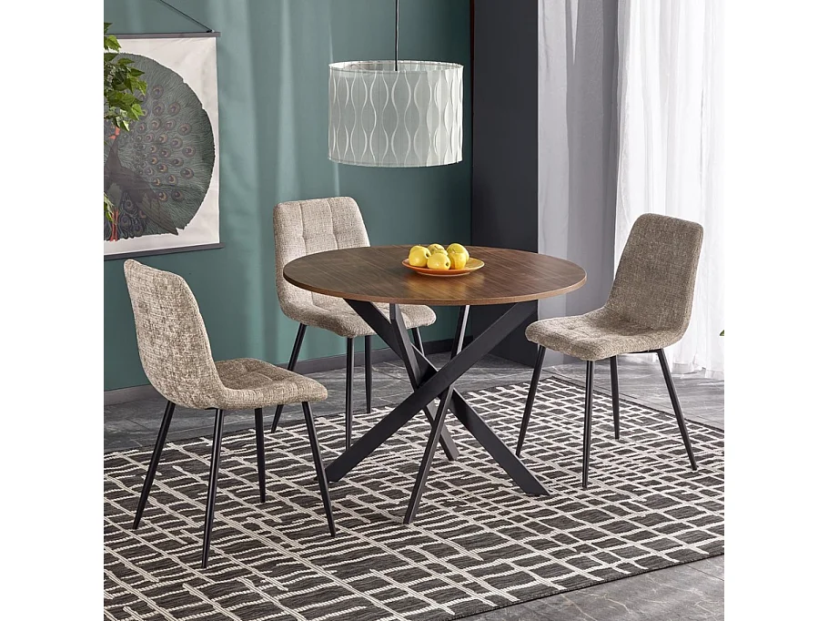 Table à manger ronde 100 cm plateau noix et pieds noir EDGAR