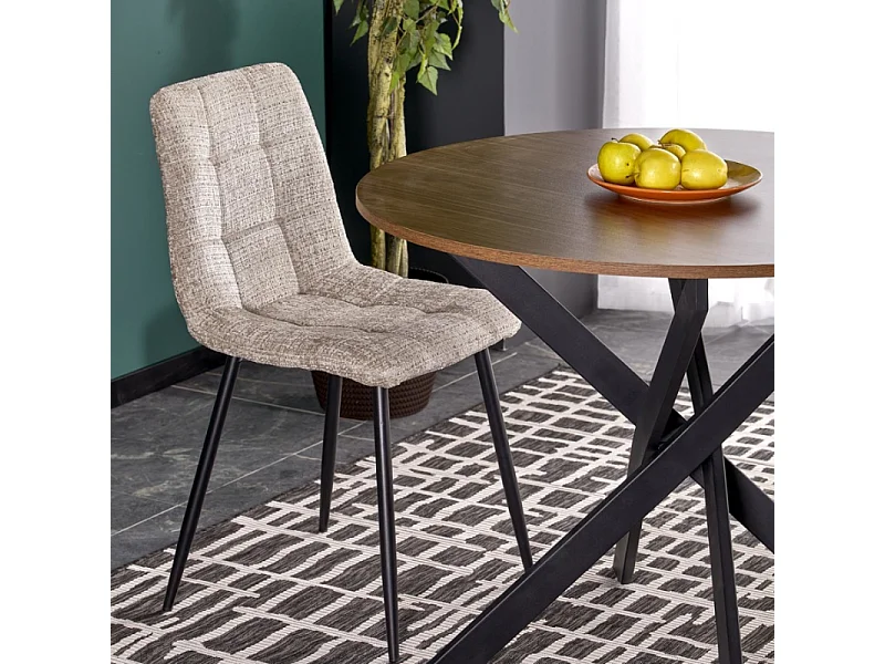 Table à manger ronde 100 cm plateau noix et pieds noir EDGAR